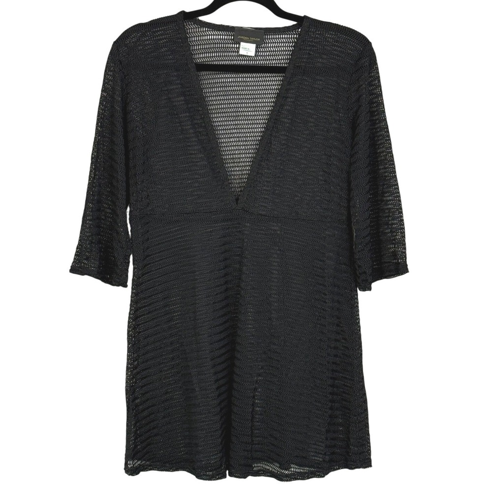 Jordan Taylor Mesh Crochet Swim Cover Up Dress Womens Sz S Black‎ Beach Resort
